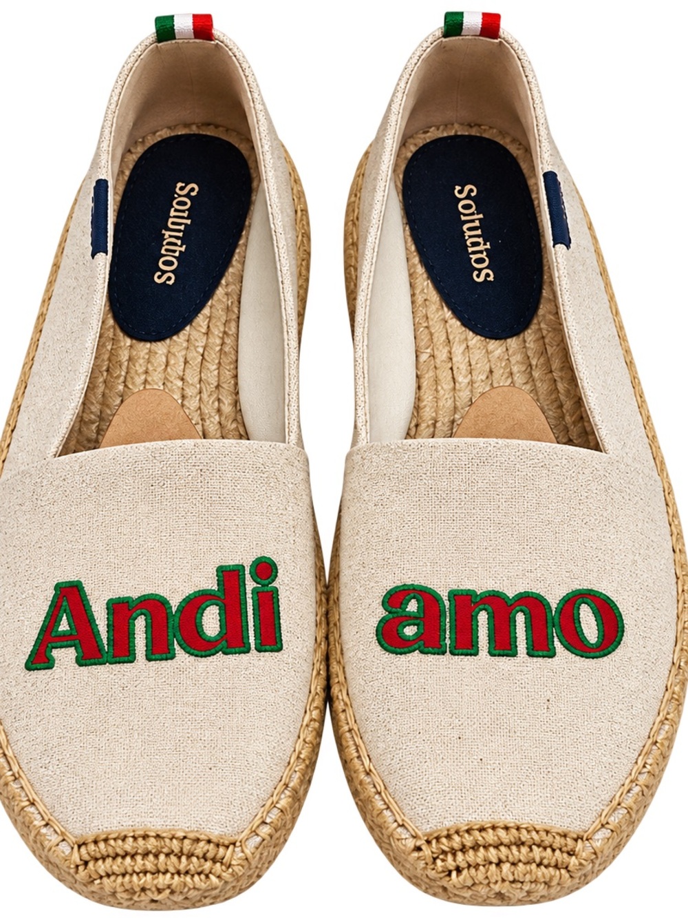 Soludos Cream Canvas Espadrilles with Green & Red Andiamo Embroidery